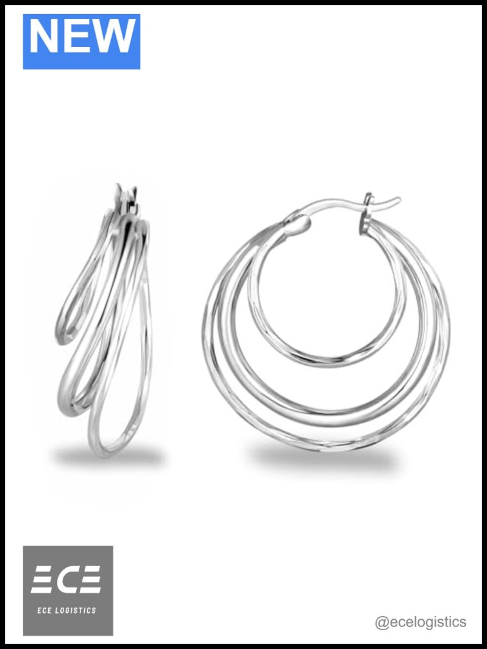 14K White Gold Plated S925 Silver Thick Hoop Earrings Everyday